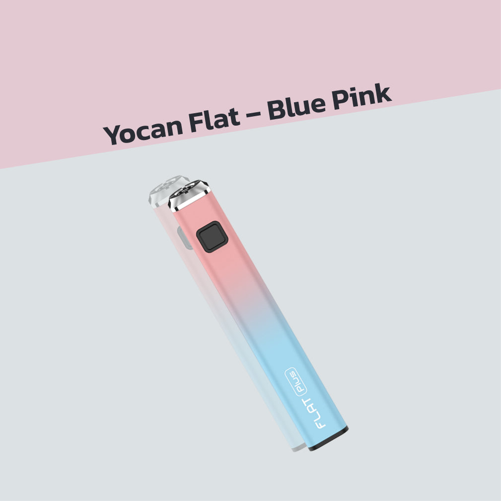 Yocan Flat 510 Thread Battery in blue and pink gradiend color laid on surface